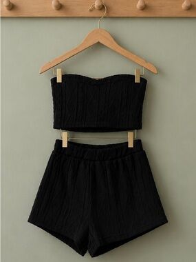 Two-Piece Midnight Black Woven Set | Size L